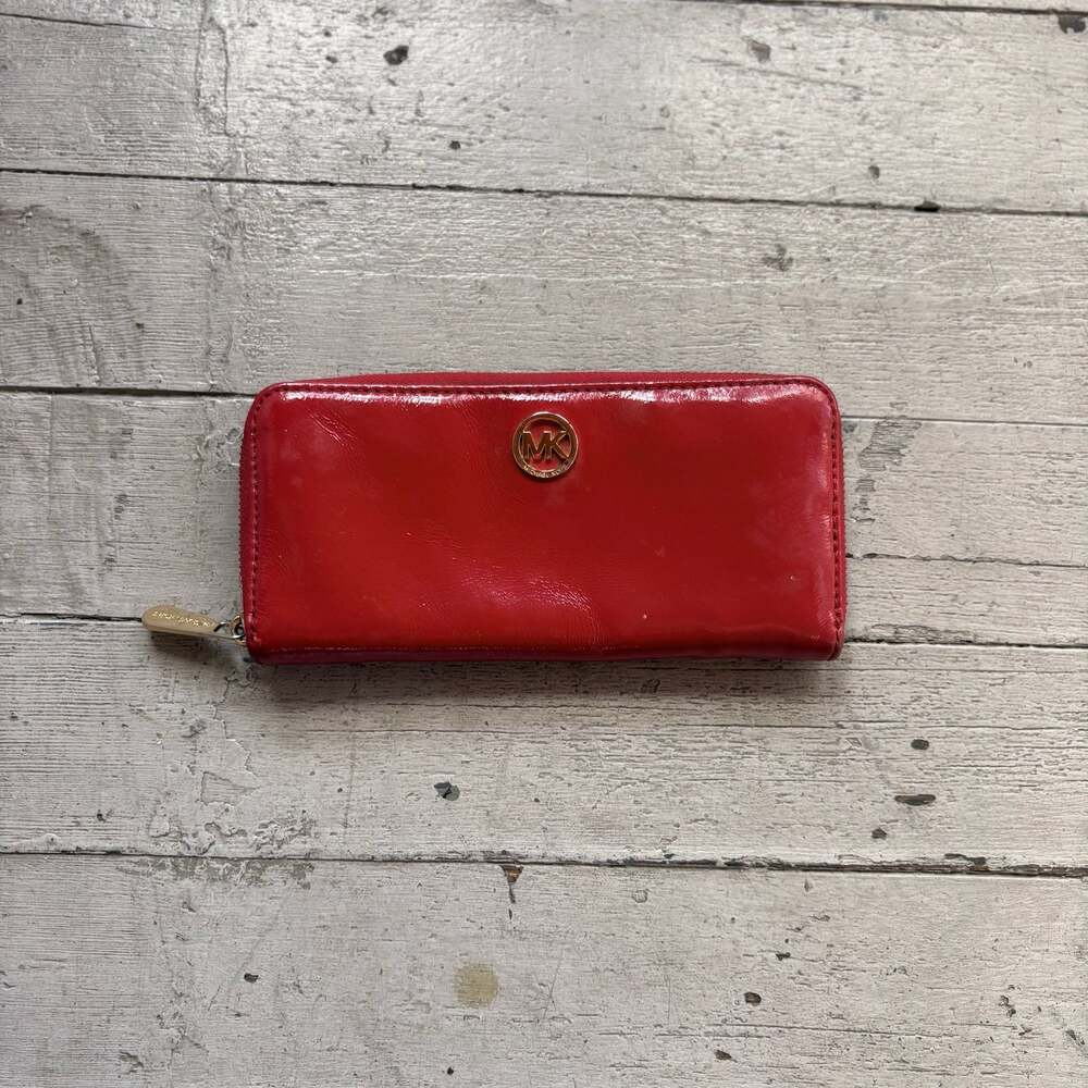 Michael Kors Red Leather Long Wallet with Gold Logo